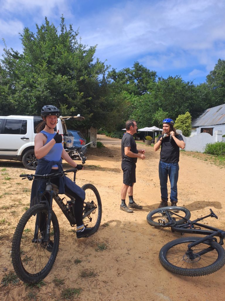 happy mountain bikers
